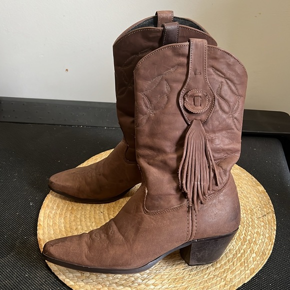 Laredo Nubtuck Leather Western Cowgirl Fringe Boots Size 8.5 - Picture 5 of 12